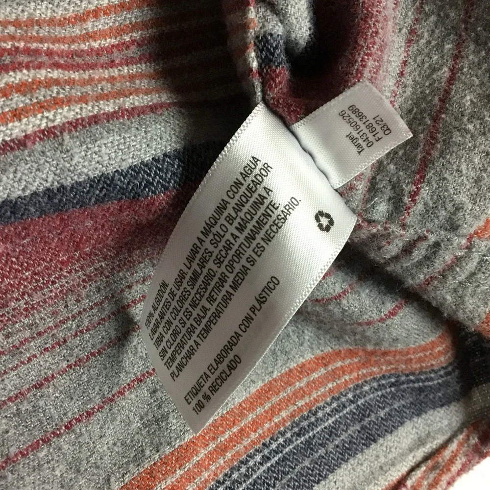 Goodfellow & Co Mens Large Gray Red Striped‎ Flannel Button Up Shirt 043160526
